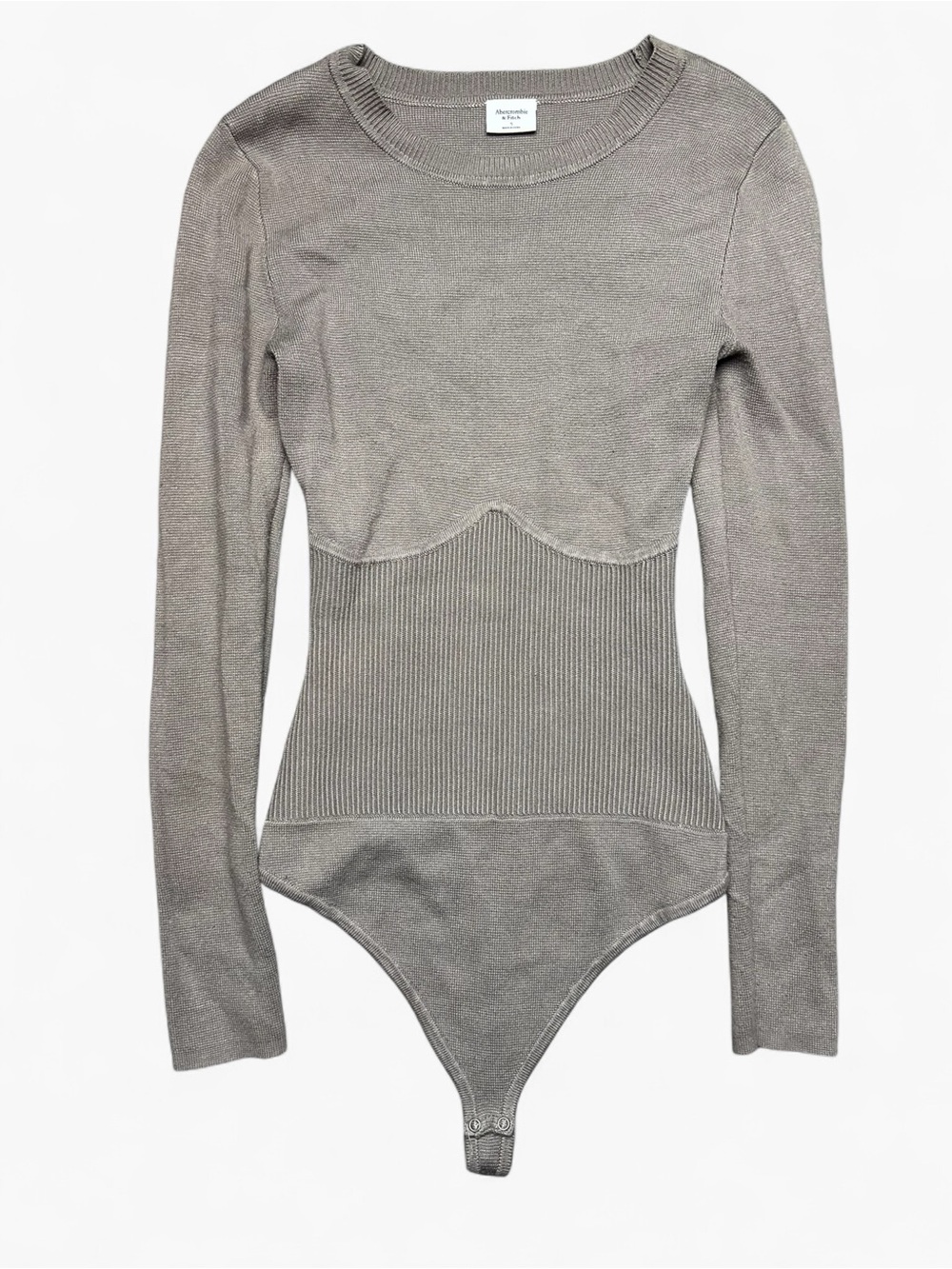 Abercrombie Ribbed Knit Bodysuit Gray Taupe Long Sleeve S